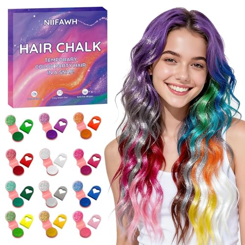 12 Color Glitter Hair Chalk – Shimmer & Sparkle