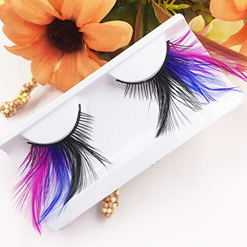 Dorisue Rainbow lashes Black Blue Purple Feather eyelashes Costume halloween eyelashes show False Eyelash Feather lashes Feather extensions for Women Girls at Dramatic events