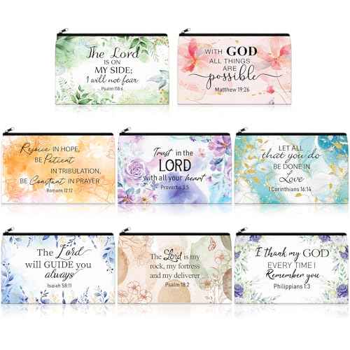 Talltalk 8 Pcs Christian Makeup Bag Bulk for Women Bible Verse Pencil Pouch Inspirational Religious Cosmetic Bag with Zipper Christian Gifts for Women Travel Christmas Birthday Party(Colorful Pattern)