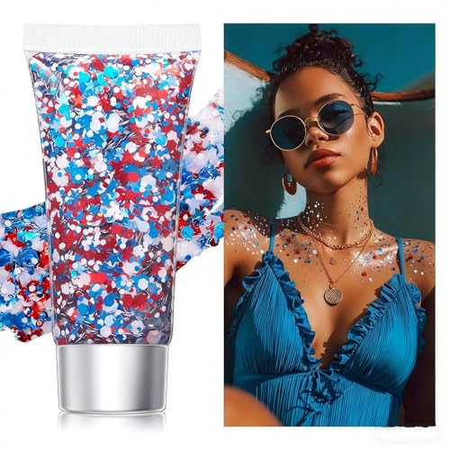 4th of July Body Glitter Stick - Red White Blue, 2 Pack