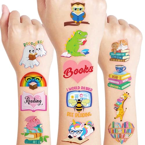 120 PCS Reading Temporary Tattoos for Kids | Book Lover Party Favors