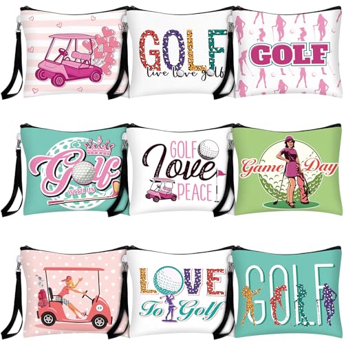 18 Pieces Golf Gift for Women Golfers Cosmetic Bags 9 Styles Makeup Bag Bulk Zipper Pouch Travel Toiletry Bags Purses Organizer Case for Ladies Girls Golfers Lover Player Accessories