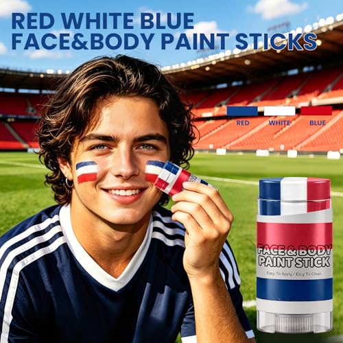 3-in-1 Red, White & Blue Face Paint Stick for Sports Fans