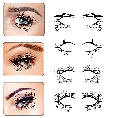 Halloween Eye Shadow Stickers Eyeliner Decals Spider Bat Spider Web Skull Bat Temporary Tattoo Stickers Face Eye Makeup Tattoos Stickers for Women Girls Halloween Masquerade Party