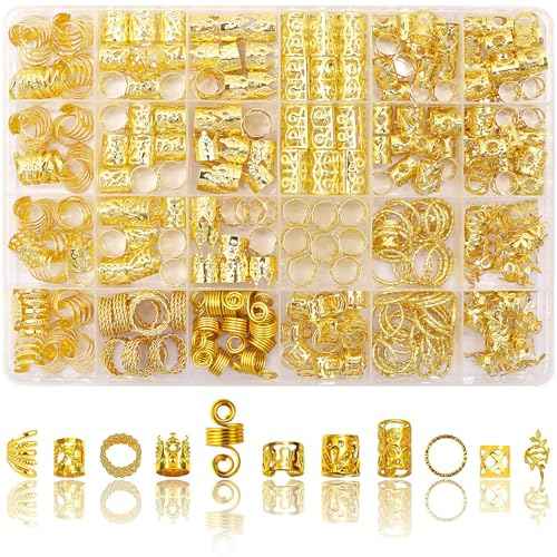 SVNMU 280 Pcs Gold Hair Jewelry for Braids Dreadlock Locs Metal Hair Clips Accessories for Women,Adjustable Hair Cuff Coils Rings Charms Braiding Decoration
