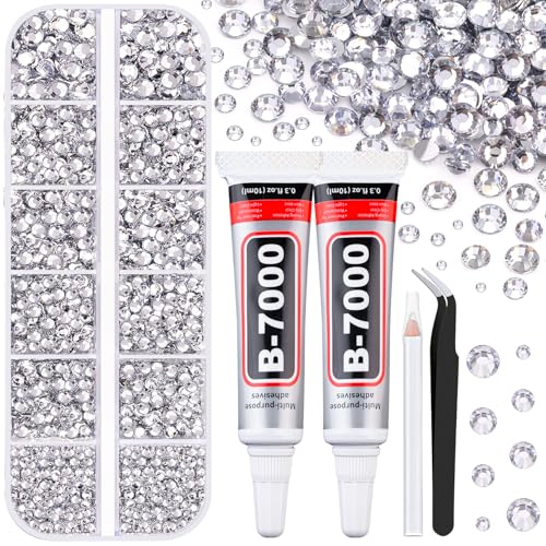 6100 Pcs Clear Flatback Resin Rhinestones Kit with B7000 Jewelry Glue