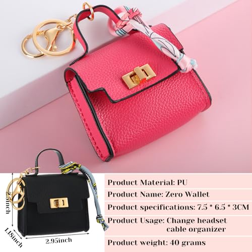 8 Pcs Mini Purses Keychains Backpack Coin Purse for Women Cute PU Leather Makeup Bag with Keychain, Multi Pocket Card Holder Cable Organizer Giftable Zipper Pouch(Classics)