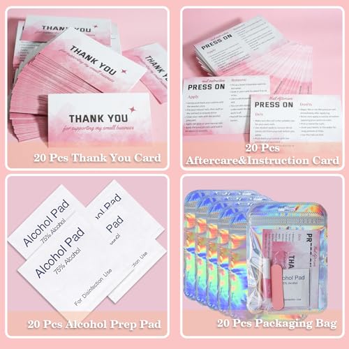 Professional Press On Nail Prep Kit - 20 Piece Set in Pink