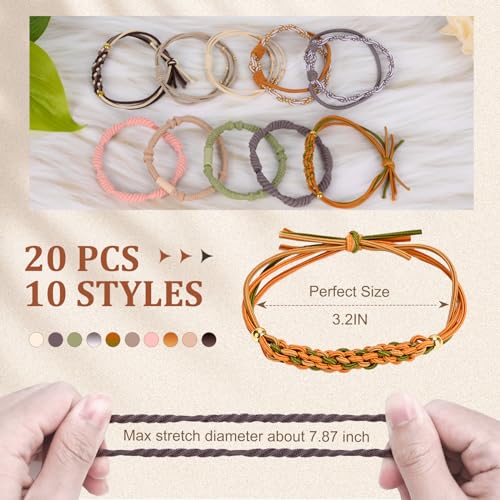 KIEGMIA 20 PCS Boho Hair Accessories: 10 Styles Bracelet Hair Ties for Thin and Thick Hair, No Damage Elastics, Cute Bands for Women and Girls, Ponytail Holders