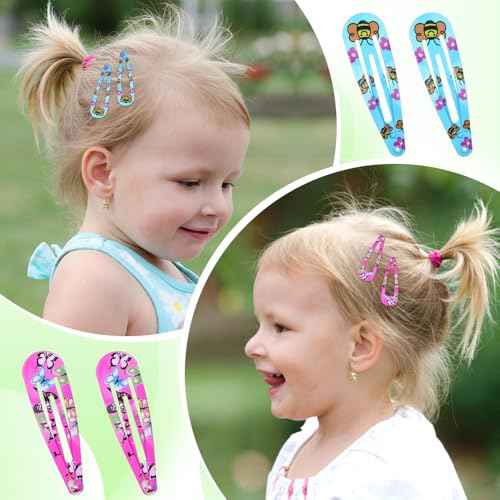 Cinaci 120pcs in 30 Cute Patterns 5cm/2" Colorful Printed Metal Snap Hair Clips Barrettes Bangs Holders Accessories for Baby Girls Toddlers Kids Teens