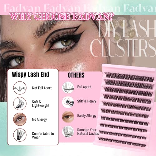 FADVAN Lash Clusters D-Curl Wispy Spikes Eyelash Extensions DIY