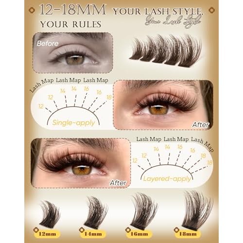 Brown Lash Clusters Fluffy Eyelash Clusters Natural Cluster Eyelashes Extensions 12-18MM D-Curly Manga Cluster Lashes Wispy False Lashes Clusters