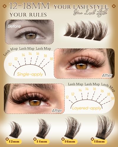 Brown Fluffy Lash Clusters 12-18MM D-Curly Extensions