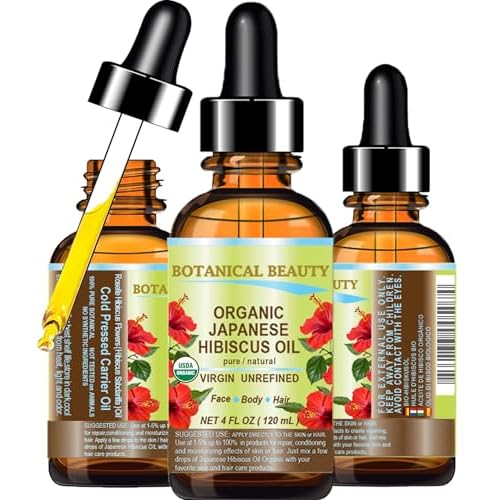Botanical Beauty Organic HIBISCUS OIL (Hibiscus Sabdariffa) JAPANESE 100 Pure Natural VIRGIN UNREFINED COLD PRESSED Anti Aging, Vitamin E Oil for FACE, SKIN, HAIR GROWTH (4 Fl Oz)
