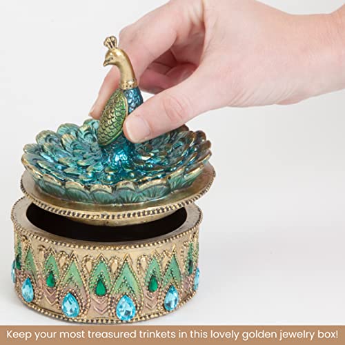 Peacock Jewelry Box for Women - Vintage Small Keepsake Box