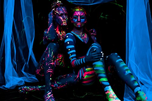 Midnight Glo UV Face & Body Paint Set - Fluorescent Face Paints - Blacklight Reactive - Safe, Washable, Non-Toxic (6 Bottles 0.75 oz. Each)