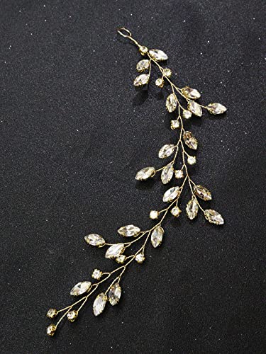 Brihasory Rhinestone Headband and Bridal Hair Clip Wedding Hair Pins Accessories for Brides Handmade Bridal Headpieces Set Prom Hair Pieces for Women and Girls Bridesmaid Gifts(Gold Headband)