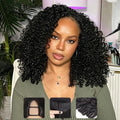 HOT STAR 16" Burmese Curly V Part Wig - 220% Density Human Hair