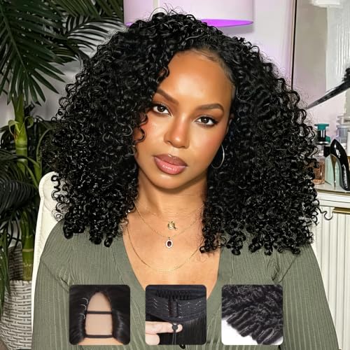 HOT STAR 16" Burmese Curly V Part Wig - 220% Density Human Hair