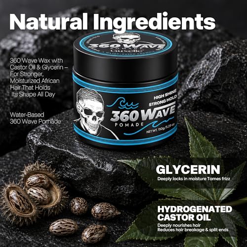 Guxelle 360 Wave Pomade for Black Men - Strong Hold Water-Based Hair Styling Cream, 150g