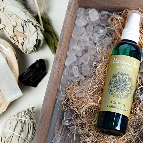 Sage Spray Bundle - White Sage Smudge Spray and Sage Wand for Cleansing Negativity, Smokeless Sage Smudging Kit to Support Positive Aura, and Cleansing Negative Energy by Moonwater Elixirs