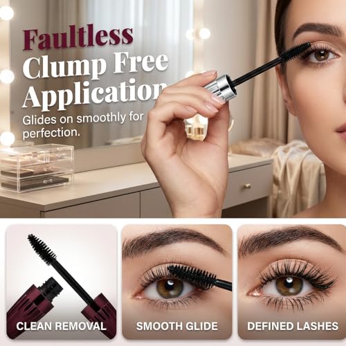 Hulezt 7D Waterproof Volume Mascara for Natural Length & Volume, Long-Lasting Curling Black Lash Makeup