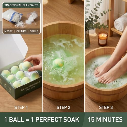Tea Tree Oil Foot Soak Balls with Epsom Salt - 9 Pack for Tired Feet