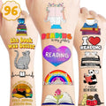 (96 PCS) Funny Reading Book Booklish Nerd Temporary Tattoos Birthday Themed Party Supplies Decorations Favors Cute Inspirational Stickers Tattoo Gifts for Kids Girls Boys Teachers Decor School Reward
