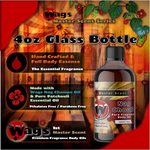 WagsMarket - Nag Champa Perfume Oil & Patchouli Essential Oil, Nag Chouli Essential Perfume Oil, Choose from Roll On to 0.33oz - 4oz Glass Bottle (4oz Glass Bottle)