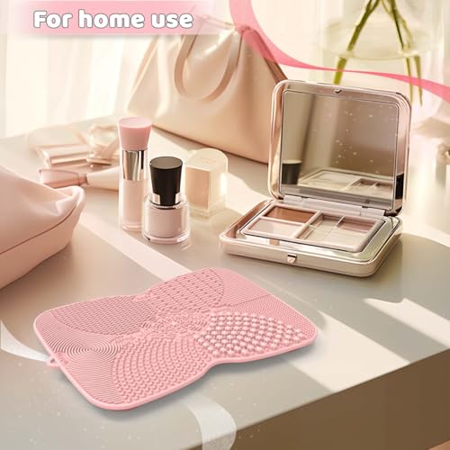 Silicone Makeup Brush Cleaner Pad with Suction Cup, 8 Textures, Stable, Makeup Brush Cleaning Mat (Pink)