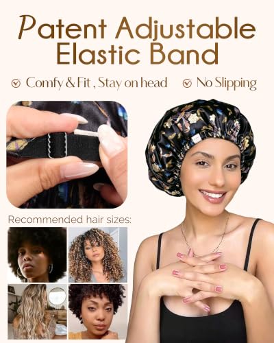 YANIBEST Adjustable Satin Hair Bonnet with No Damage Scrunchie
