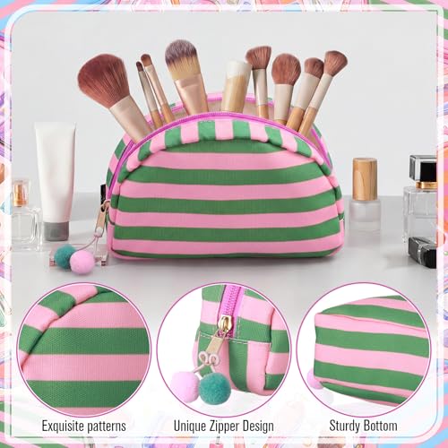 Dopamine Striped Shell Makeup Bag Set - 3 Large Capacity Pouches