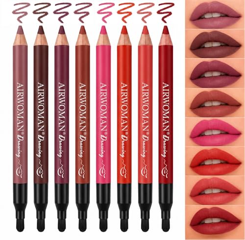 8 Matte Lip Liner Pencils Set with Blending Brush