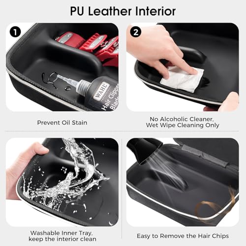 ProCase Barber Case with Washable Oilproof Inner Casing, Hard Travel Carrying Bag for Hair Clippers, Hair Cutting Supplies Holder, Trimmer Organizer Storage for Men Razor Guard Grooming Kits -Black