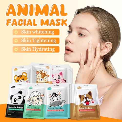 7 Packs Cute Animal Character Design Facial Masks, Deep Hyrating Spa Masks for All Skin Types, Gift for Kids' Birthady Party, Girl's Night, Enjoy Skincare Life
