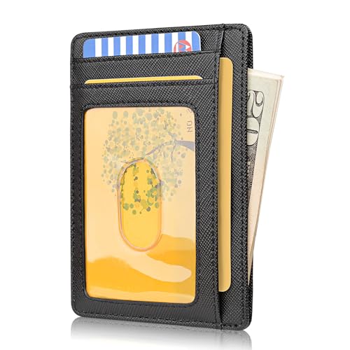 Buffway Slim Minimalist Front Pocket RFID Blocking Leather Wallets for Men and Women - Cross Black