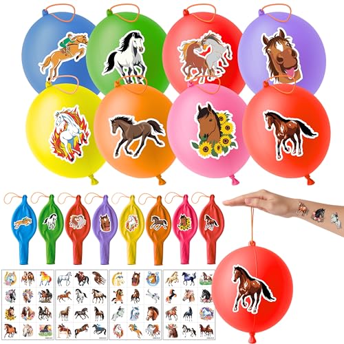 72 PCS Horse Party Favors Set - 48 Tattoos & 24 Punch Balloons