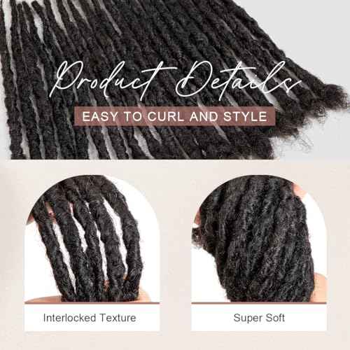 DAIXI Handmade Interlocking Locs 100% Real Human Hair Permanent Loc Extensions Textured Natural Looking Soft Dreadlocks (1B - 0.8cm, 10 Inch 20 Strands)