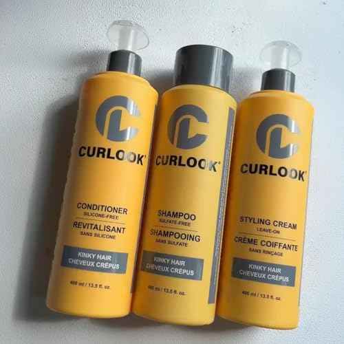 Kinky-Coily Hair Package | Shampoo, Conditioner & Leave-In Styling Cream Set | Sulfate-Free, Silicone-Free | 400ml (13.5 oz) Each Bottle | Made in Canada Curly Hair Products | Pack of 3