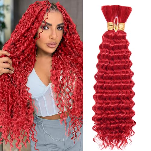 DiexrLamx Deep Wave Water Bulk Braiding Hair 24 Inch Red Curly 2 Bundles
