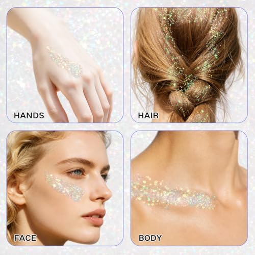MEICOLY Iridescent White Glitter Stick for Festivals & Parties