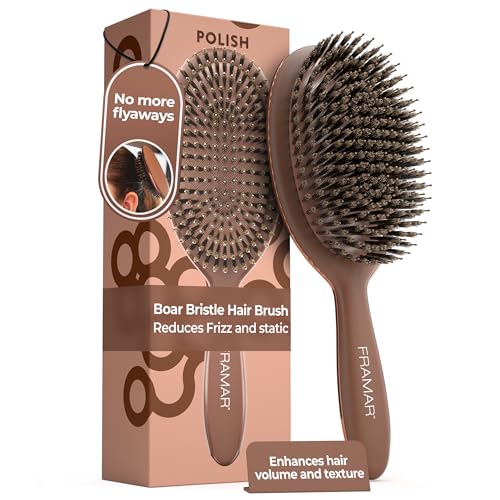 FRAMAR Soft Boar Bristle Hair Brush for Fine Hair - Chocolate