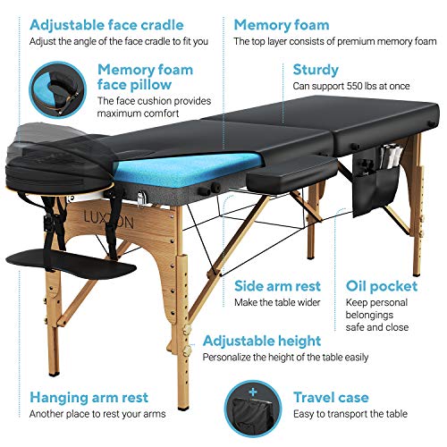 Memory Foam Massage Table 72" Portable Foldable Adjustable Height