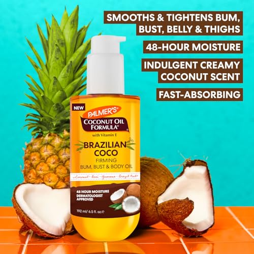 Palmer's Coconut Oil Formula Brazilian Coco Firming Skin Care Duo, Whipped Body Butter (8.8 Oz) + Body Oil (6.5 Fl Oz) Helps with Skin Tightening & Firming of Bum, Bust & Belly, Provides 48Hr Moisture