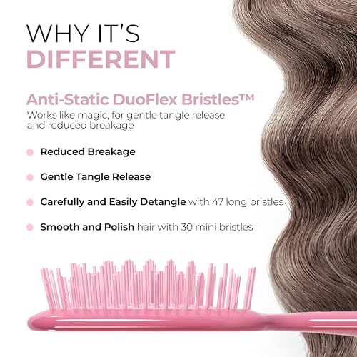 FHI Heat UNbrush Detangling Brush for Pain-Free Brushing on All Wet or Dry Hair Types — Durable DuoFlex Anti-Static Bristles, Lightweight Handle, Vented Hair Brush, Rose Dark Pink