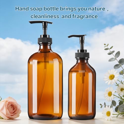 8oz Amber Glass Dispenser Bottles 3-Pack with Pump