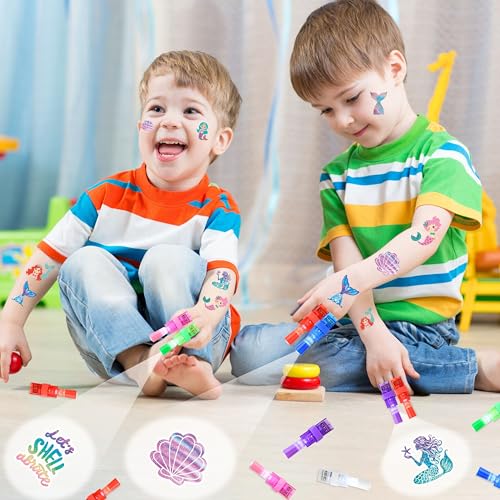 72 PCS Mermaid Party Favors ? 48 PCS Luminous Tattoos & 24 PCS LED Finger Lights Combo ? Birthday Goodie Bag Fillers, Party Supplies, Gifts Light Up Toys Glow In The Dark for Boys and Girls