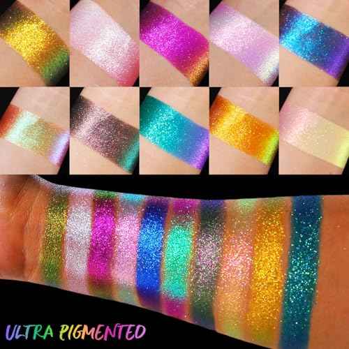 UCANBE Chameleon Multichrome Eyeshadow Palette, 10 Colors Shifting Chromatic Light-Reflecting Metallic Eye Shadow, Multi-Use Blendable Holographic Glitter Shimmer Eye Makeup Pallet (Solar Python)