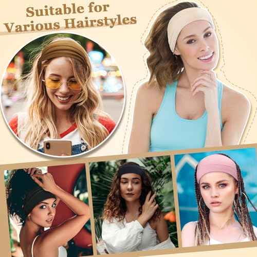 8 Pack Wide Headbands for Women, Elastic Soft Fabric Hair Bands Hair Warp for Daily Workout Yoga Running, Non Slip 8 Colors