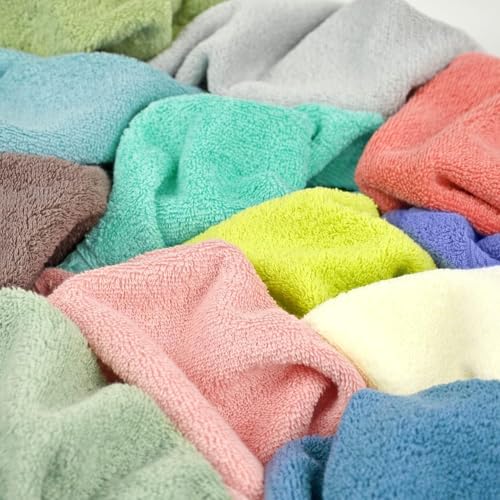 Cleanbear 100% Cotton Washcloths 12 Pack Bath Wash Cloths Facecloths, 13 by 13 Inches Large Bathroom Washcloth Set 12 Assorted Colors (Multi, 12)